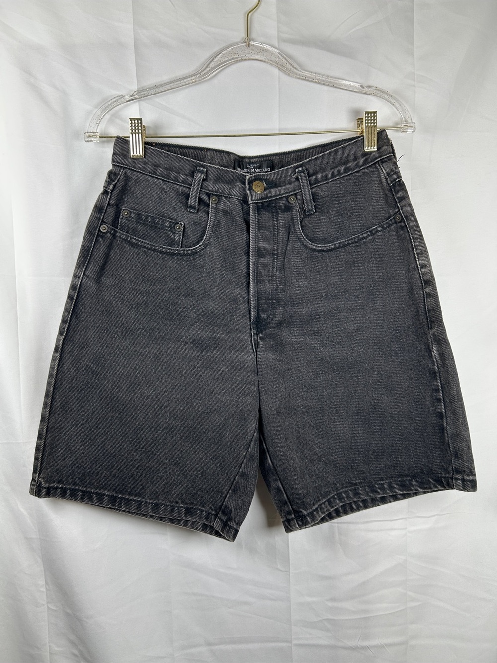 Guess by Marciano Black Bermuda Jean Shorts Size 1 High Rise Button Fly Denim